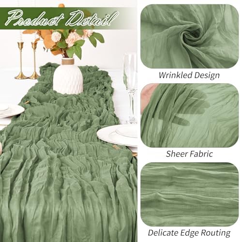 15 Pack Sage Green Cheesecloth Table Runner 17 x 108 inch Cheese Cloth Table Runners 9ft Green Table Runner Rustic Romantic Sheer Gauze Runner for Wedding Party Baby Shower Table Decoration - Image 3