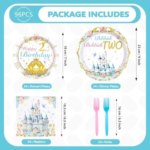 Grencian 96Pcs Princess 2nd Birthday Party Supplies for Girl Serves 24 - Image 5