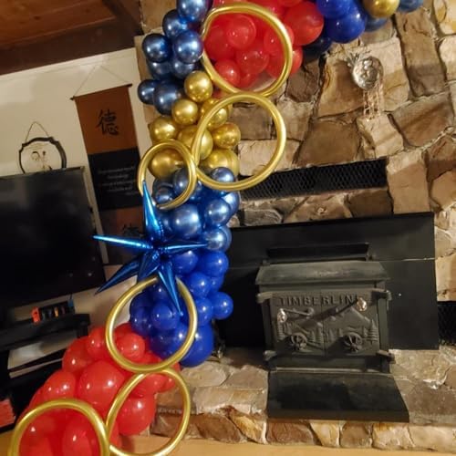 Red Blue Gold Balloons Arch Royal Blue Red Gold Balloons Garland Metallic Blue Gold Latex Balloons with Explosion Star Foil Balloon Gold Long Balloons for Birthday Party Decorations Superhero Circus - Image 6