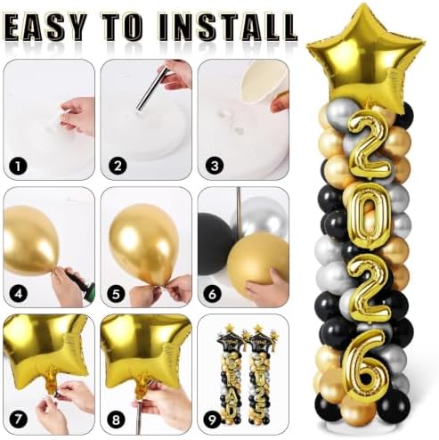 2 Sets Graduation Balloon Column Stand Kits with Balloons 2026 Grad Themed Decoration Navy Blue Balloon Tower Stand Kit for Grad High School & College Celebration Party Decor (Black Gold, 2) - Image 5