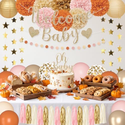 Amandir Orange Pink Fall Baby Shower Decorations Welcome Baby Banner - Image 4