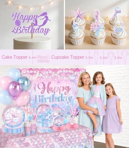 Mermaid Theme Birthday Decorations Plates and Napkins, Backdrop for Party - Image 6