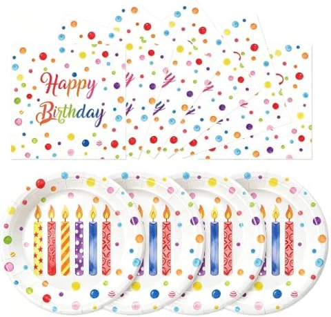 50 Pcs Birthday Plates and Napkins Set, 7 Inch Colorful Party Supplies by Unknown
