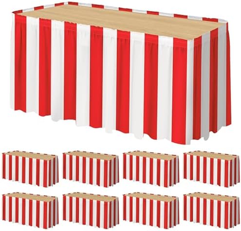 Fovths 8 Packs Red and White Striped Table Skirt Circus Table Skirt Carnival Theme Party Decorations Circus Tables Decorations for Concession Stand Holiday Party Supplies, 14 ft x 30 inch by Fovths