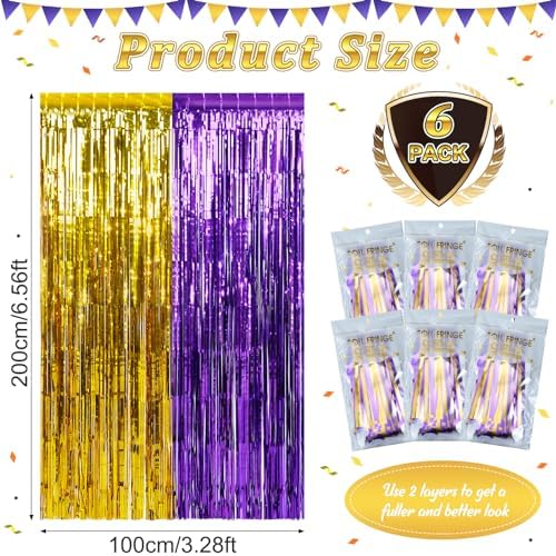 6Pack 3.3Ft x 6.6Ft Graduation Foil Fringe Curtain Backdrop Decorations, Purple Gold Metallic Tinsel Foil Streamers Curtain Photo Booth Background for Graduation Prom Wedding Birthday Party Decoration - Image 3