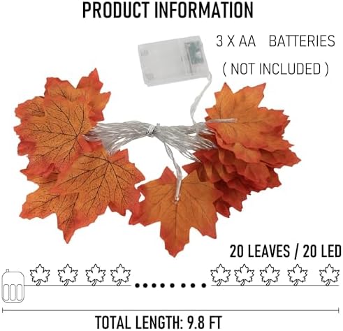 Dazzle Bright 6 Pack Thanksgiving Maple Leaf String Lights, Total 60FT 120 LED Battery Operated Lighted Fall Leaves Garland, Halloween Decorations for Indoor Outdoor Autumn Harvest Decor - Image 2