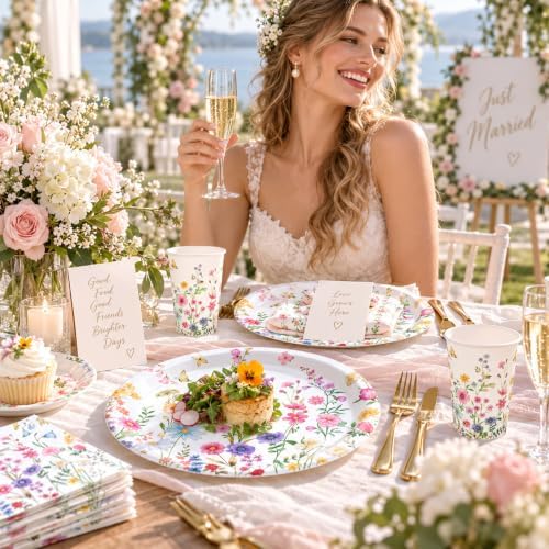 40 Pcs Wildflower Plates and Napkins Set, Large 9 Inch Floral Plates - Image 4
