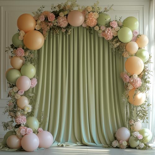 30x10FT Sage Green Backdrop Curtains for Wedding Parties, Wrinkle Free Photo Backdrop Curtains for Wedding Birthday Party Baby Shower, Fabric Drape with Rod Pockets 5ft x 10ft, 6 Panels by Unknown