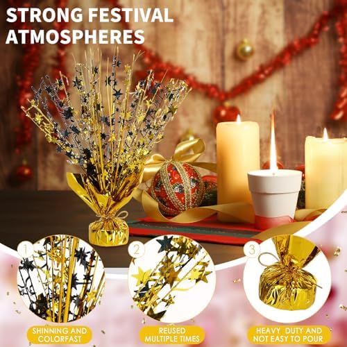 6 Pack Metallic Foil Spary Centerpieces for Tables, Black Gold Centerpieces for Tables Decorations, Star Brust Table Centerpieces for Birthday Graduation Wedding Baby Shower Party - Image 3