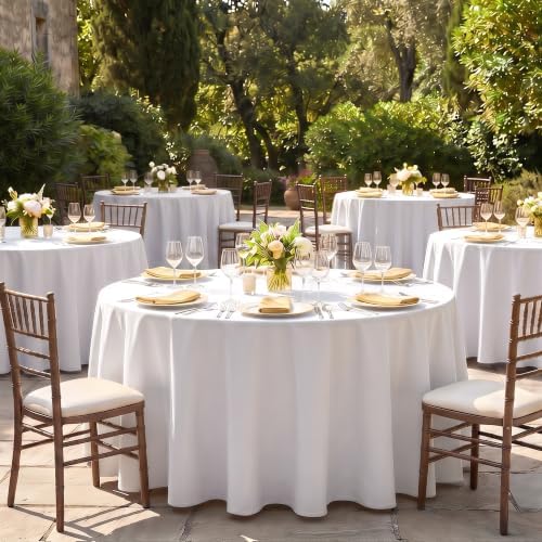 Fitable 8 Pack White Round Tablecloths - 120 Inches in Diameter - Image 6