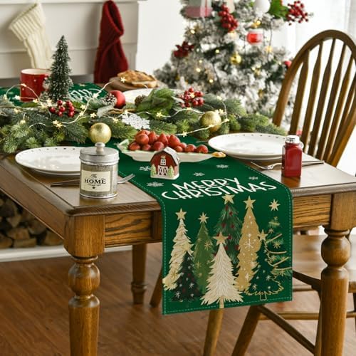 Artoid Mode Green Xmas Trees Table Runner Home Party Decor 13x72 Inch - Image 2