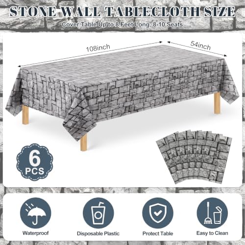 6 Pack Stone Wall Plastic Tablecloths, Medieval Castle Party Decorations - Image 2