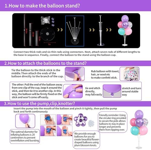 4 Sets Pink Purple Blue Teal Yellow Balloons Stand for Table - Image 3