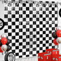 6 Pack 3.3Ft x 6.6Ft Race Car Checkered Foil Fringe Curtain Backdrop Decorations, Black White Metallic Tinsel Foil Streamers Curtain Photo Booth for Race Car One Happy Dude Birthday Party Decorations by Zachely