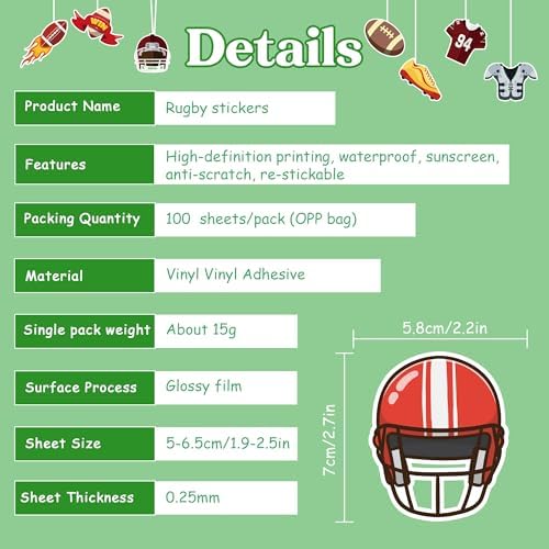 Football Stickers for Kids - 100 PCS Football Party Decorations for Super Game Bowl 2027 | Game Day Party Favors Supplies Decor - Toys Games Gifts Crafts for Toddlers - Image 6