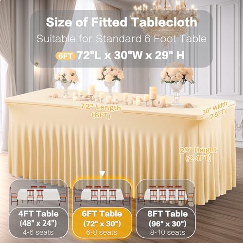 Shillance 6 Packs Champagne Spandex Tableclothes for 6 Foot Rectangle Table, Spandex Table Covers 6FT Stretch Table Skirts Wrinkle Free Fitted Table Cloth for Event, Wedding, Banquet & Parties - Image 3
