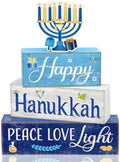 Moucuny 4 Pcs Hanukkah Table Decorations for Home, Wood Menorah Peace Sign by Moucuny