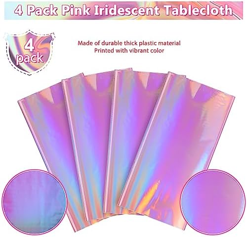 4 Pack Iridescent Pink Plastic Tablecloths, FunnyPars Shiny Disposable Laser Rectangle Table Covers, Holographic Foil Tablecloth Iridescent Party Decorations for Kpop Birthday Wedding Xmas, 54x108Inch - Image 4