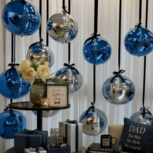 Togvu Blue Silver Round Foil Balloons, 16PCS Different Sizes 4D Ball Balloon - Image 5