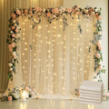 Tulle Backdrop Curtain with Lights 30x8FT Champagne Sheer Curtains by Xiomot