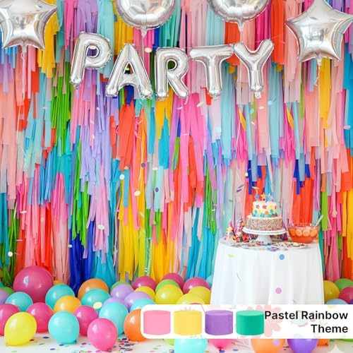 PartyWoo Pastel Rainbow Crepe Paper 4pcs 328 FT Colorful Streamers - Image 2