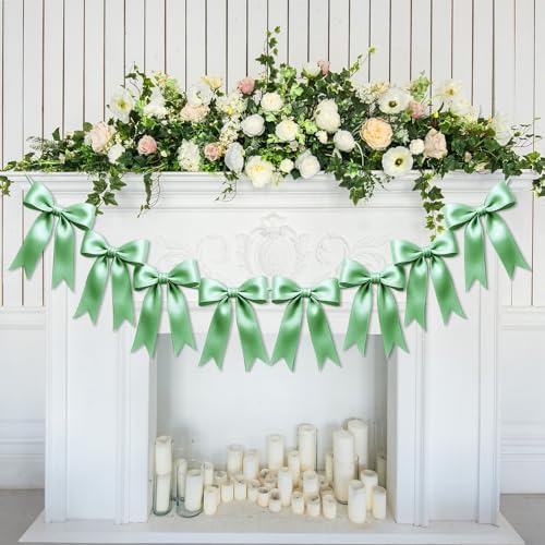 2 Strings of 16PCS Sage Green Bow Garlands Banner Decoration,Pre-Strung Satin Ribbon Ornaments for Birthday,Bachelorette Party,Bridal Shower,Wedding,Engagement,Baby Shower,Graduation Decor,Anniversary by Unknown