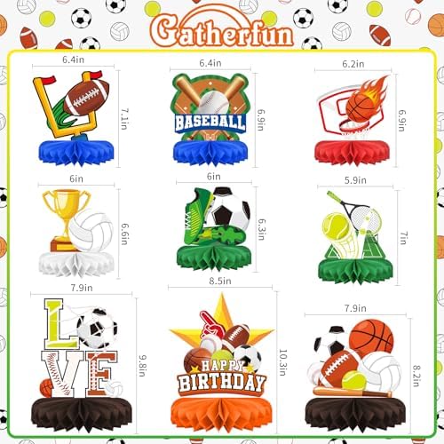 Sports Themed Party Decorations Kit - Honeycomb Centerpiece for Sports Birthday Party Decorations& Favors - Image 2