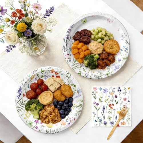 Floral Paper Plate and Napkin Set, Wildflower Party Decorations, Serves 25 - Image 2