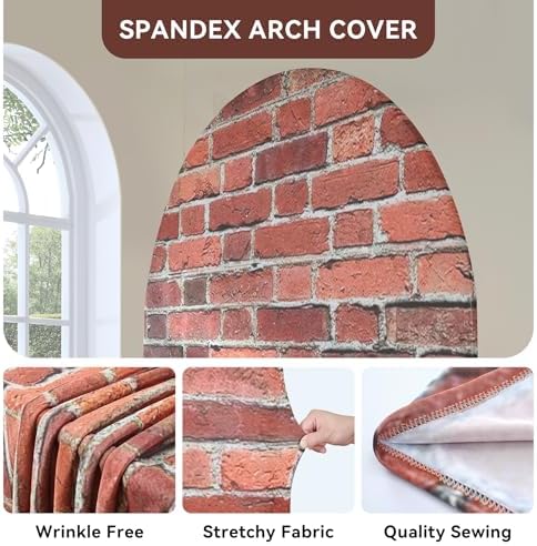 Set of 3 Arch Backdrop Cover Red Brick 7.2ft 6.6ft 6ft Spandex Wrinkle Free Fitted Arch Background Cover Farmhouse Style Top Chiara Arch Cover for Wedding Birthday Party Photography Arch Background - Image 2