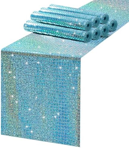 Glitter Disco Party Table Runner 8 Packs 13 x 72 Inch Fancy Blue Sequin by MokoHouse