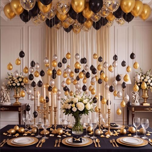 Thenshop Black and Gold 220 Pcs Balloons with String Party Decorations - Image 2