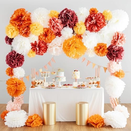 PapaKit 20pc Burnt Orange Tissue Paper Pom Poms - Earthy Garden Party Decorations for Wedding, Boho Baby Shower, Birthday Backdrop and Floral Hanging Decor - Image 6