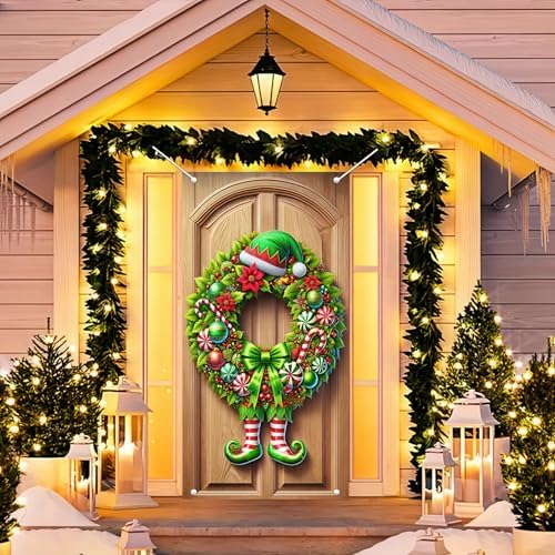 BlissYard Holiday Door Cover Elf 35x71 Inch Polyester - Image 5