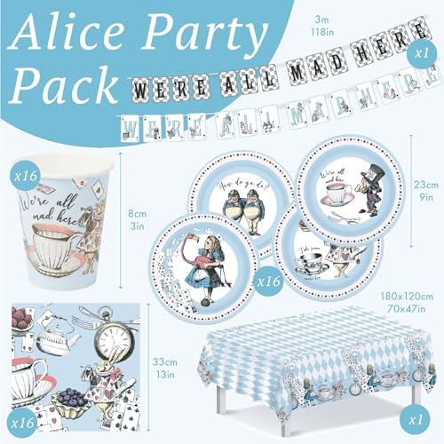 Talking Tables 50pcs Alice in Wonderland Disposable Plates, Cups, Napkins & Bunting Party Set for 16 Guests | Mad Hatter Party Decorations | Birthday Tea Party Decorations - Image 6