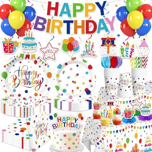 Xynic 214 Pcs Colorful Birthday Decorations Girl Tableware Set, Serves 25 by Unknown