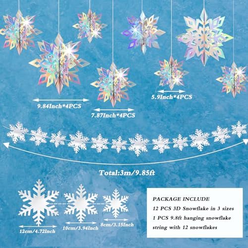 24 PCS Snowflake Christmas Hanging Party Decor Supplies,12 PCS 3D Glittery Snowflakes &12PCS 3D White Paper Snowflakes Hanging Garland for Christmas Winter Holiday New Year Wonderland Party Decoration - Image 2
