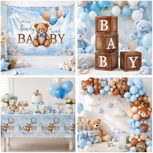 Blue Bear Baby Shower Decorations - 259Pcs Bear Themed Tableware Balloon Arch Kit for Baby Shower Boy - Image 5