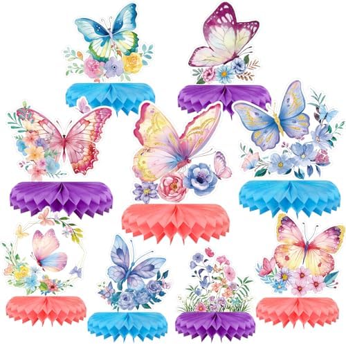 9-Piece Butterfly Table Centerpieces Set Honeycomb Spring Birthday Party Decorations Butterfly Theme Decor for Birthday Baby Shower by MDCGFOD