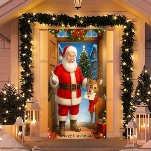 BlissYard Door Cover Santa Reindeer 35x71 Inch Polyester - Image 3