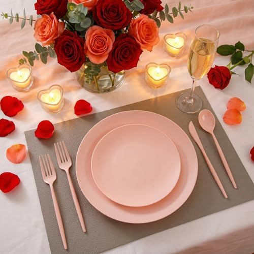 EjonirInjonir 150pcs Heavy Duty Pink Plastic Plates for Wedding Matte Set - Image 2