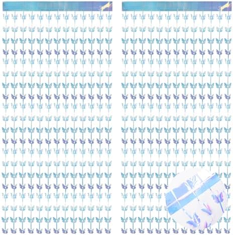 BRAVESHINE Iridescent Hanging Butterfly Foil Fringe Curtain - 2 Pack 3.2x6.6ft Holographic Party Streamers Backdrop for Bridal Shower/Mermaid/Fairy/Butterfly Birthdays Decorations by BRAVESHINE