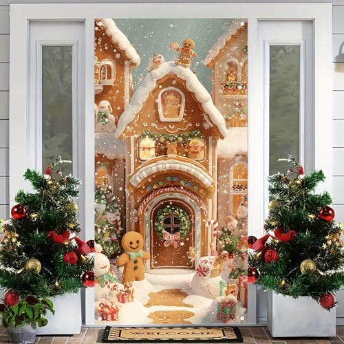 BlissYard Christmas Door Cover Gingerbread Figure 35x71 Inch Polyester - Image 6