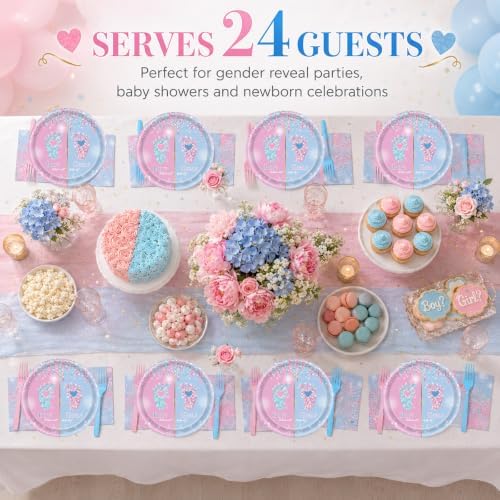 72 Pcs Gender Reveal Plates Napkins and Forks Set, 7 Inch, Serves 24 Guests - Image 6