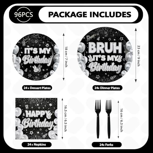 96pcs Black and White Bruh Birthday Party Decorations, Serves 24 - Image 2