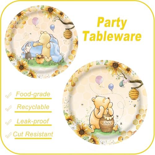 140pcs Classic Bear Baby Shower Decorations Baby Shower Party Tableware with Plates, Napkin, Forks, Cups for Birthday Party Supplies Set Serves 20 Guests (Yellow) - Image 3