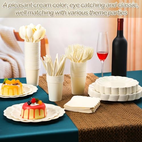 Newtay 350 Pcs Ivory Scalloped Paper Plates and Napkins Party Supplies - Image 5