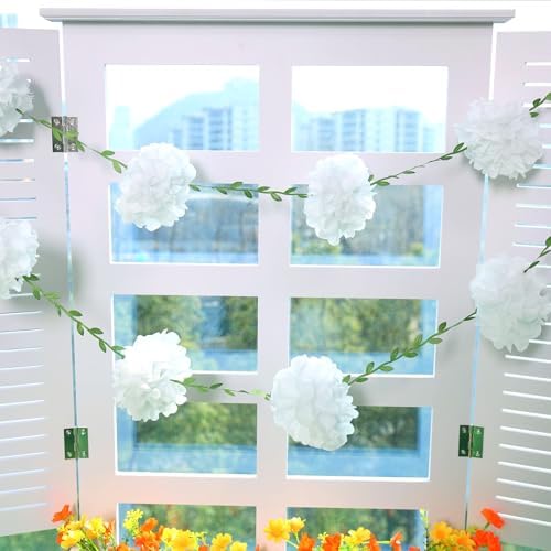 White Tissue Paper Pom Pom Garlands, Paper Flowers for Birthday Decorations, Baby Shower, Wedding Engagement, Bridal Shower, Spring Summer Party Decorations, 2 Pcs - Image 6