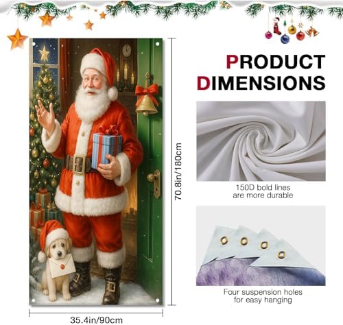 BlissYard Christmas Door Cover Santa Puppy 35x71 Inch Polyester - Image 6