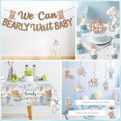 216PCS Blue Baby Shower Decorations Serves 25, Boy Baby Shower Include Banner, Plates, Balloons, Cake Topper and Tablecloths, for Baby Boy Shower Decorations - Image 6