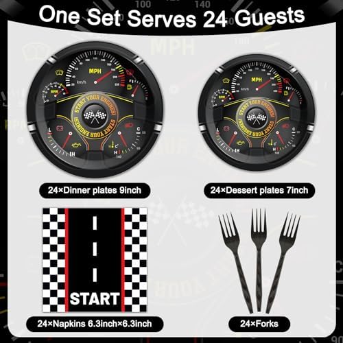 96Pcs Race Car Party Plates and Napkins for Baby Shower Birthday Decorations Supplies Racing Themed Paper Dessert Plates Start Your Engines Tableware Set for Kids Boys 24 Guests Party Decorations - Image 2